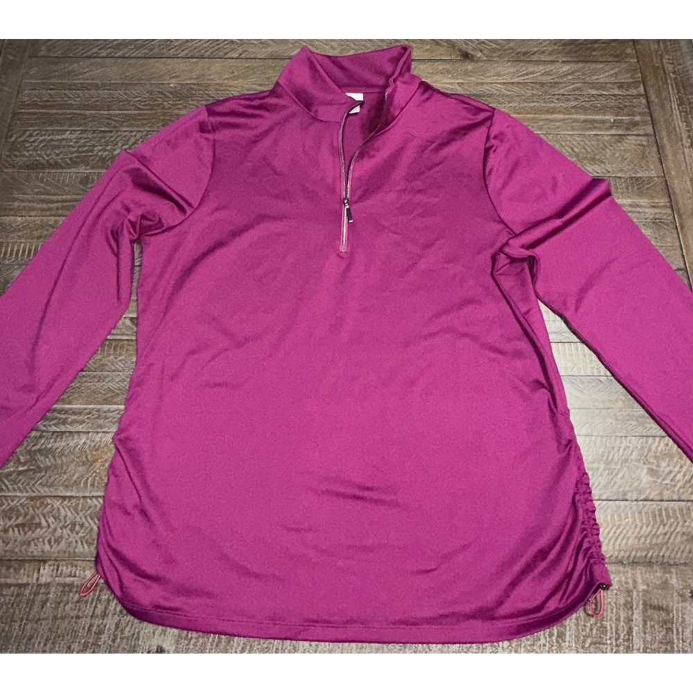 Chico's Zenergy Quarter Zip Top Women Size 2(US 12/14) Cinched Sides Preloved